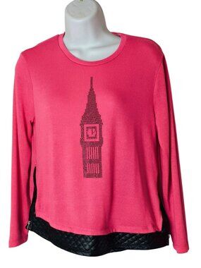 Poof Girl XL Girls Long Sleeve Top Pink Rhinestone Faux Leather Quilted NEW